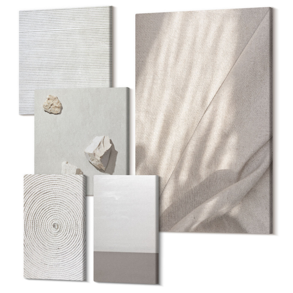 Sada obrazů na zeď pentaptych Jemné přírodní textury v boho stylu