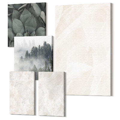 Sada 5 obrazů Kamenné pastelové struktury z bílého mramoru