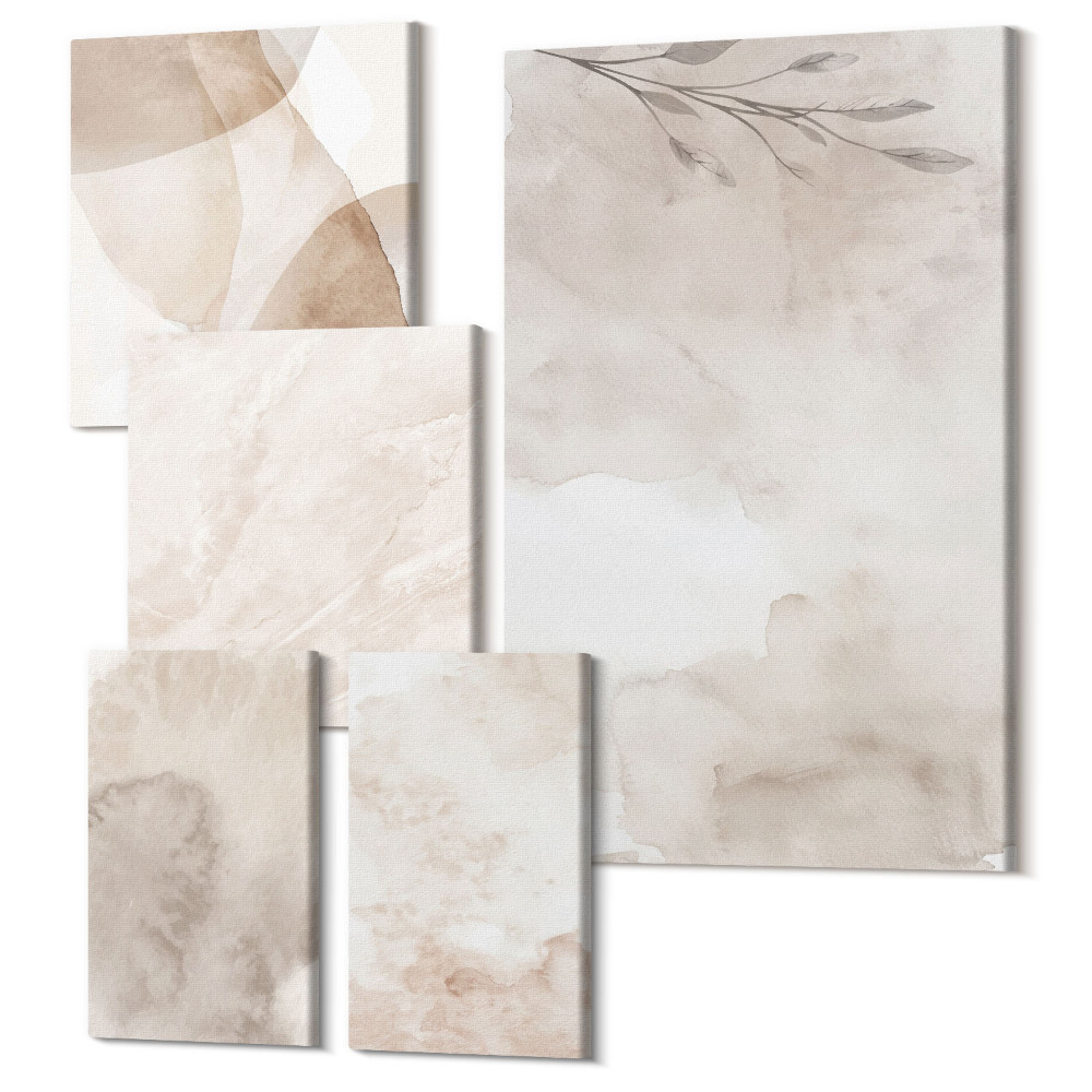 Sada 5 obrazů Rozlité akvarelové barvy textury boho styl