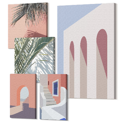 Sada 5 obrazů Ilustrace městské architektury v minimalistickém stylu