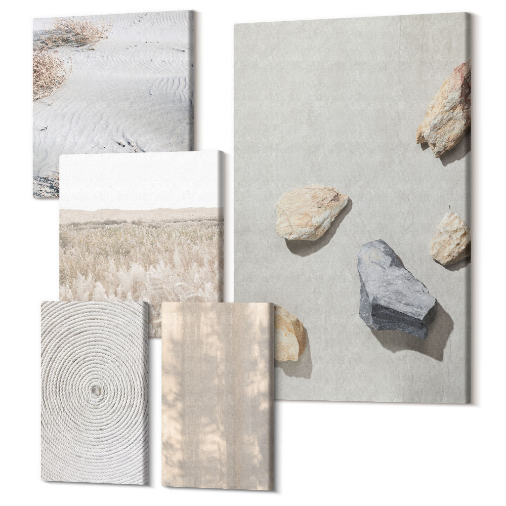 Sada obrazů na zeď pentaptych Boho textury přírodní struktury