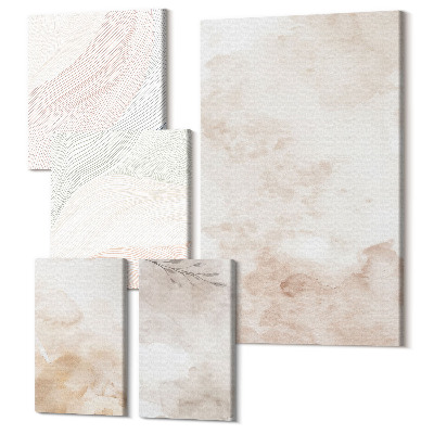 Sada 5 obrazů Akvarel skvrny a listy v pastelových barvách