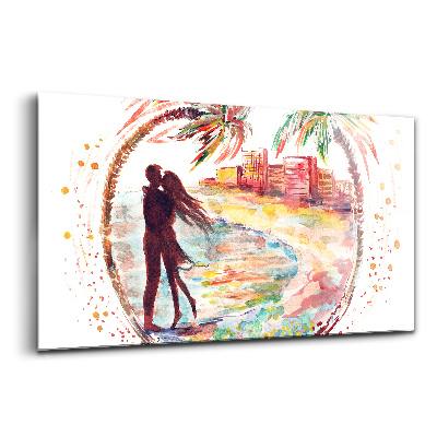 Obraz na skle Akvarelová malba lásky na pláži v Miami