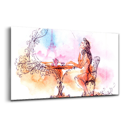 Skleněný obraz Žena pije čaj v Paříži