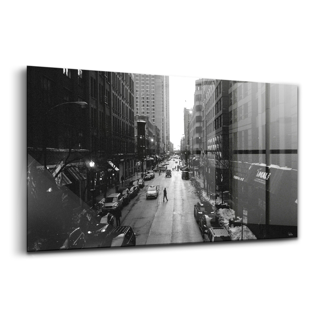 Luxusní skleněný obraz Černobílé ulice Chicaga