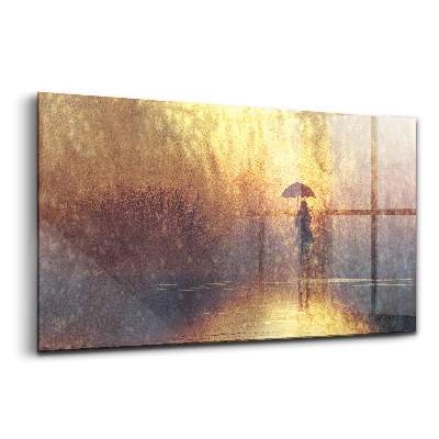 Skleněný obraz na zeď Žena s deštníkem
