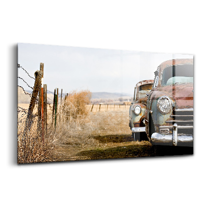 Luxusní skleněný obraz Stará opuštěná auta