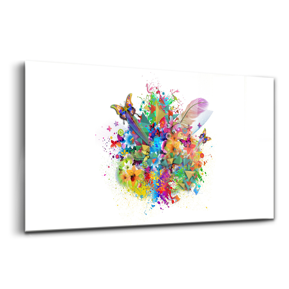 Skleněný obraz na stěnu Květinová harmonie s motýly
