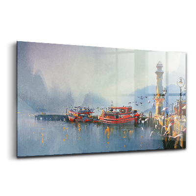 Skleněný obraz na stěnu Rybářská loď v přístavu