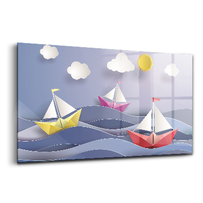 Obraz ze skla Origami barevné plachetnice