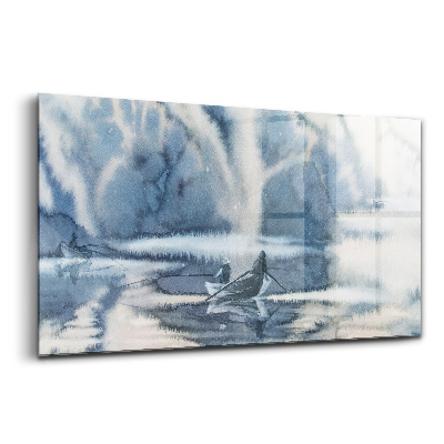 Skleněný obraz Rybář na jezeře