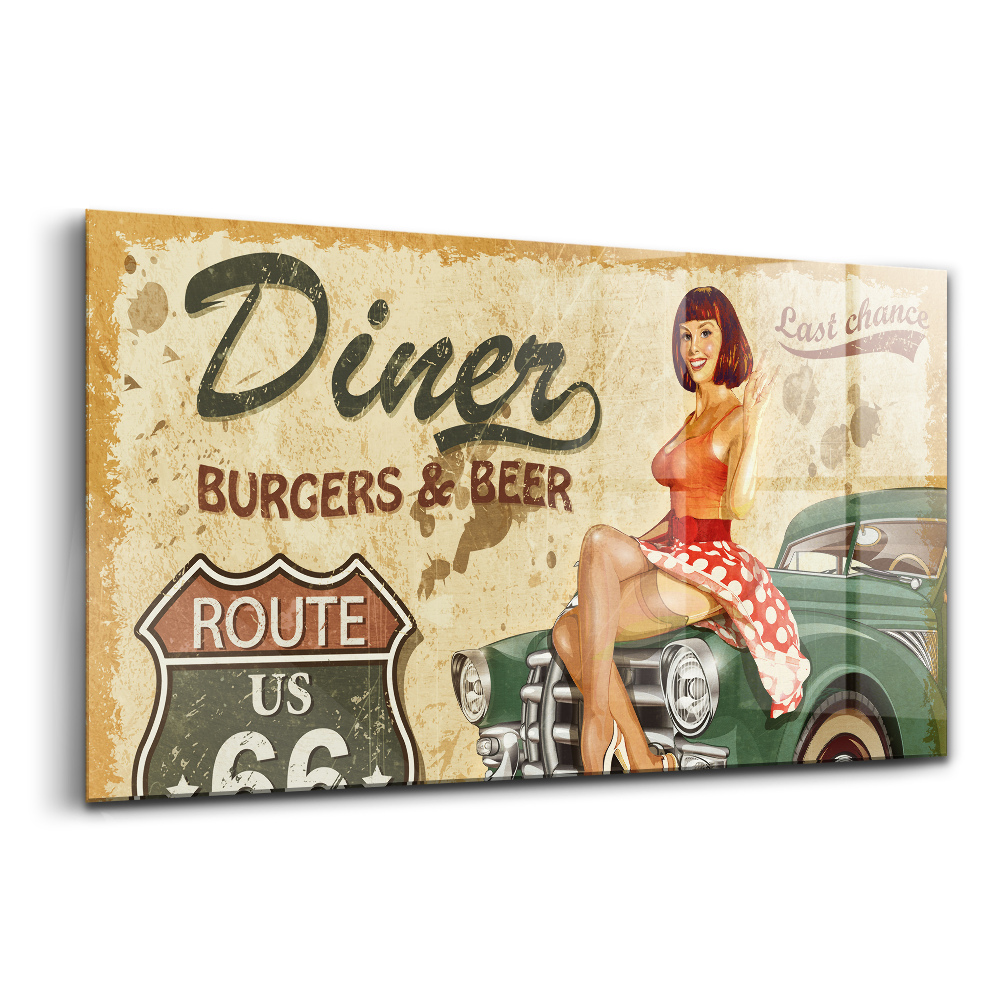 Skleněný obraz Vintage plakát ve stylu Route 66