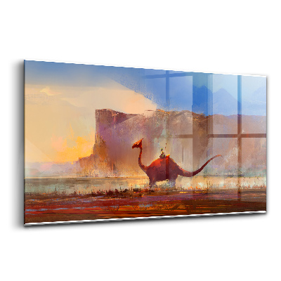 Obraz na skle Dinosaurus v pozadí hor