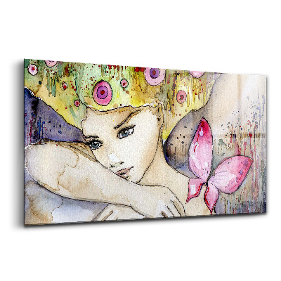 Obraz na skle Žena s barevnými vlasy