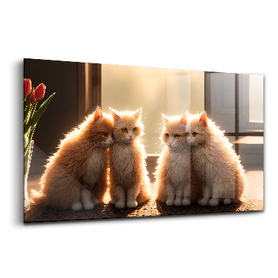 Skleněný obraz na stěnu Kočky tulipány zvířata