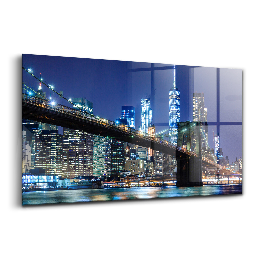 Skleněný obraz Brooklynský most New York v noci
