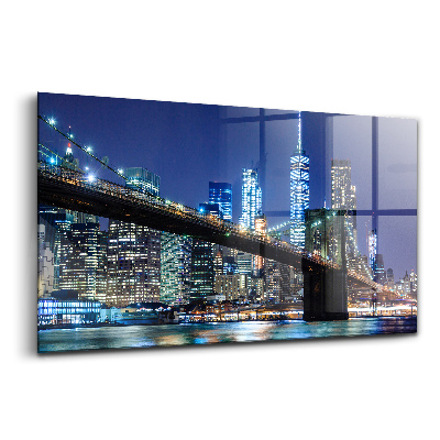 Skleněný obraz Brooklynský most New York v noci