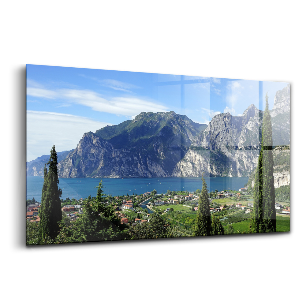 Luxusní skleněný obraz Zelené stromy před městem