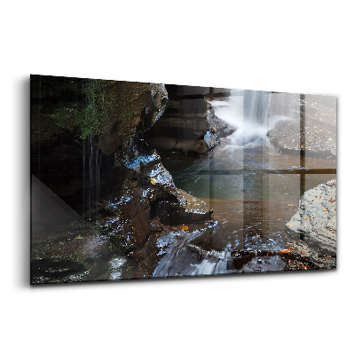 Skleněný obraz na stěnu Vodopád nad skalami Island