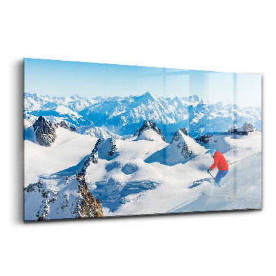 Skleněný obraz na stěnu Lyžař v Alpách