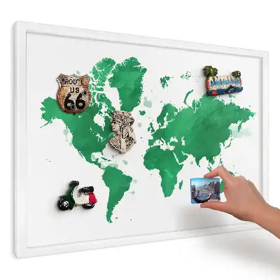 Magnetická kuchyňská tabule v designu zelené akvarelové mapy