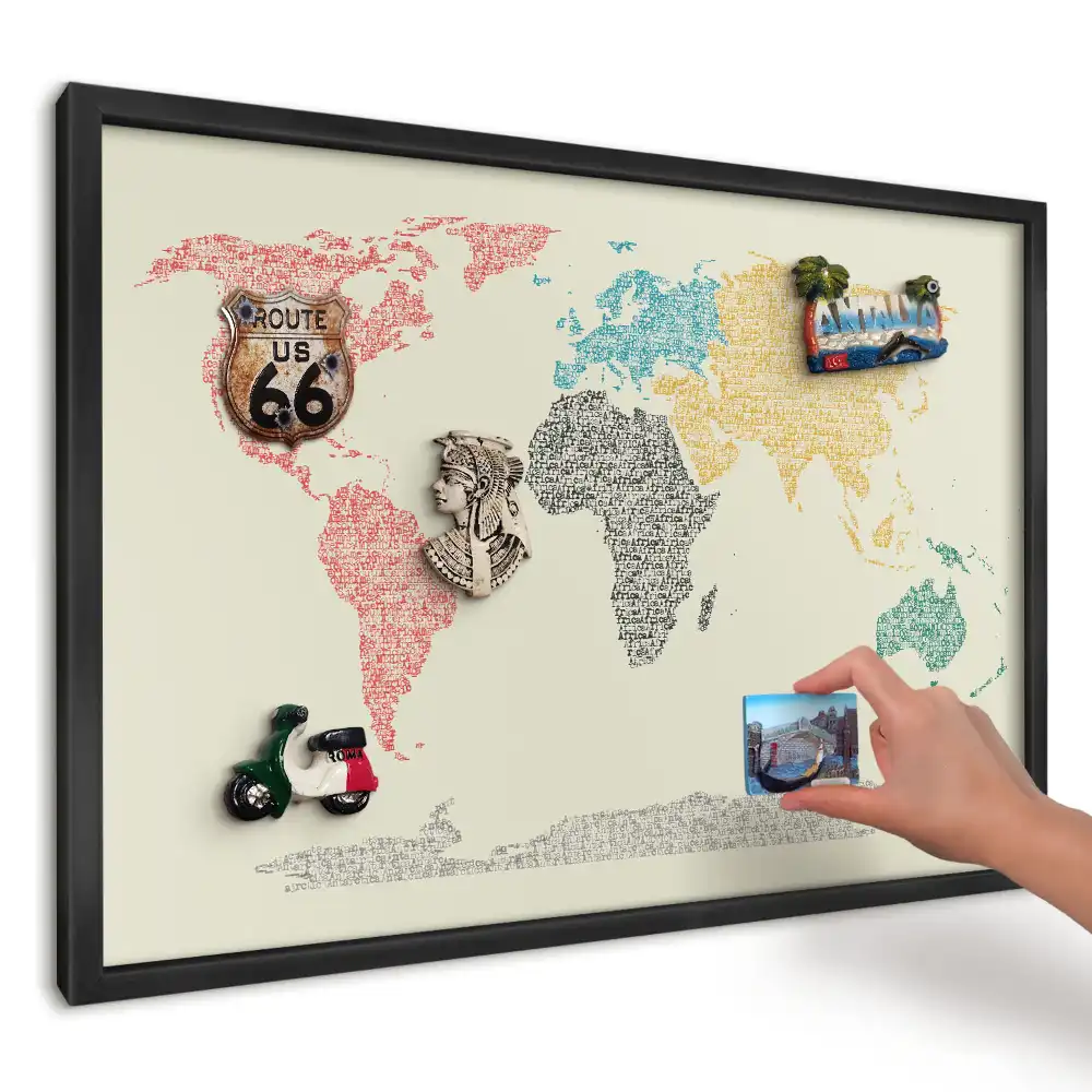 Magnetická kuchyňská tabule Mapa světa z písmen