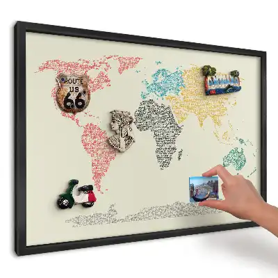 Magnetická kuchyňská tabule Mapa světa z písmen