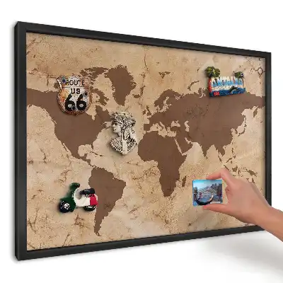 Magnetická tabule s mapou v béžové a hnědé barvě