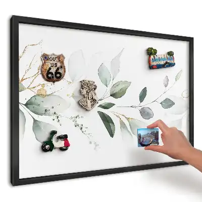 Magnetická kuchyňská tabule Zelenošedé akvarelové listy