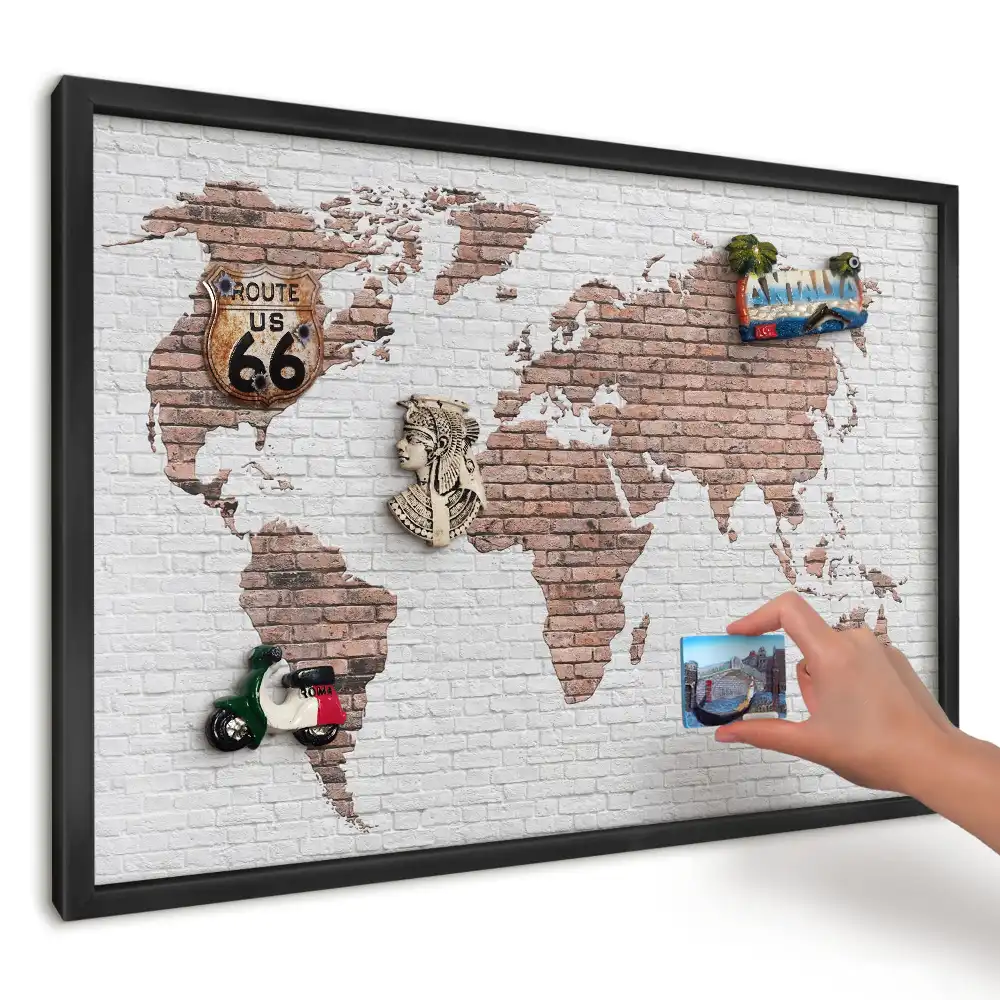 Magnetická tabule do kuchyně Mapa na cihlové zdi