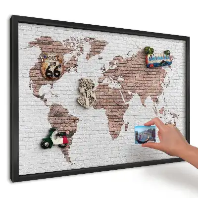 Magnetická tabule do kuchyně Mapa na cihlové zdi