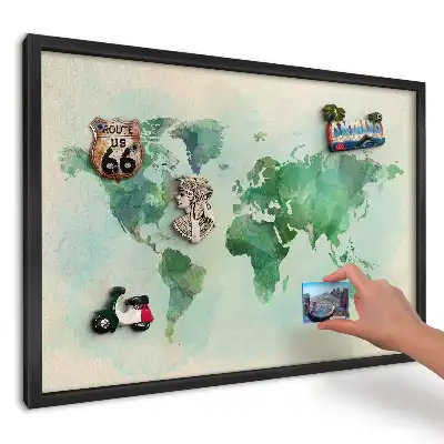 Magnetická tabule do kuchyně Zelená akvarelová mapa