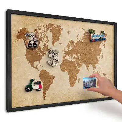 Hnědá stylová magnetická tabule do kuchyně s motivem mapy