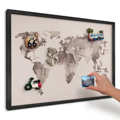 Magnetická tabule do kuchyně Hnědá mapa světa