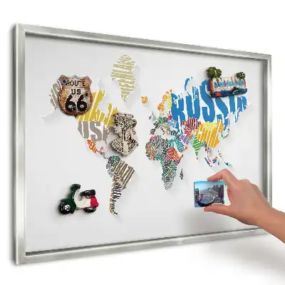 Nástěnná magnetická tabule barevná mapa s nápisy