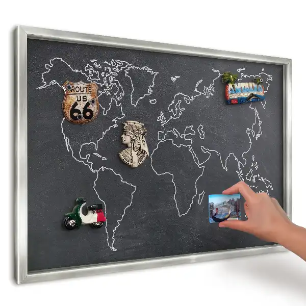 Magnetická nástěnná tabule Mapa světa na tmavém podkladu