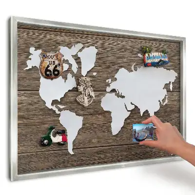 Magnetická nástěnná tabule s motivem dřevěné mapy