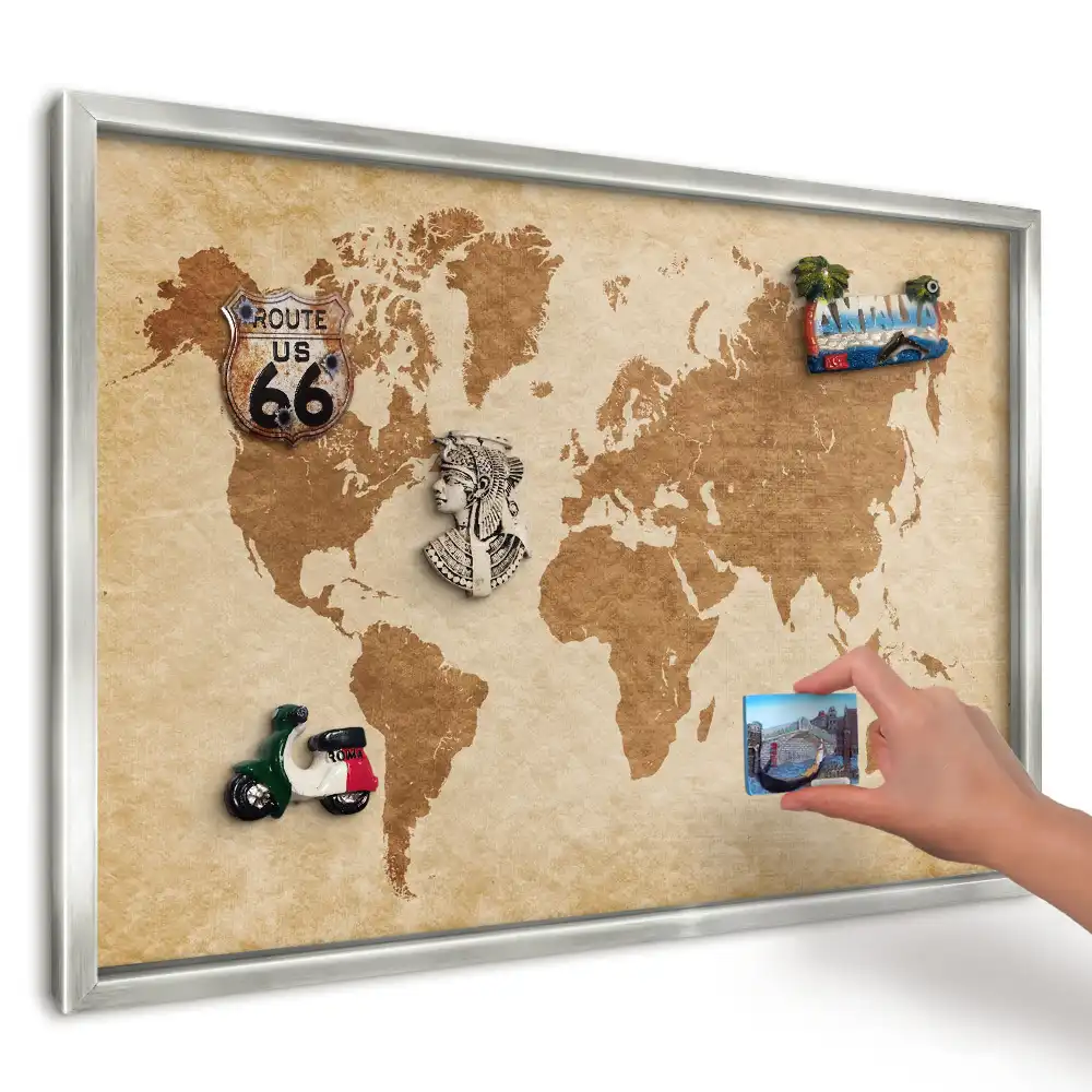 Hnědá stylová magnetická tabule s mapou