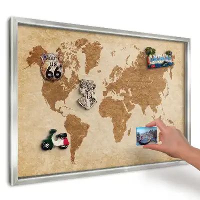 Hnědá stylová magnetická tabule s mapou