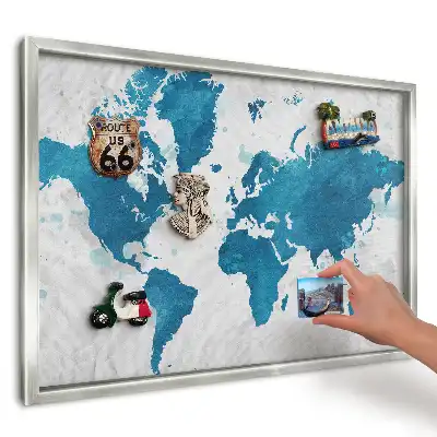Nástěnná magnetická tabule Akvarelová mapa na modrém pozadí