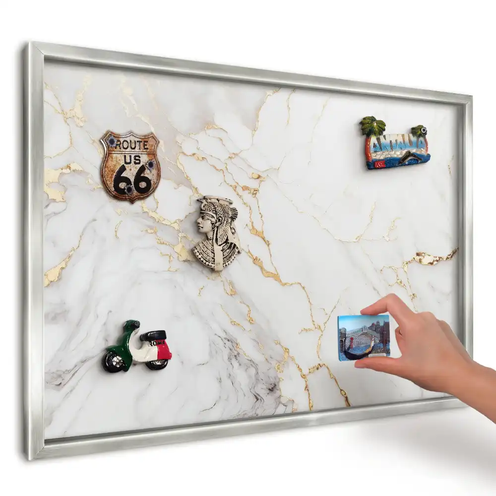 Magnetická tabule na zeď v designu bílého mramoru se žlutým žilkováním