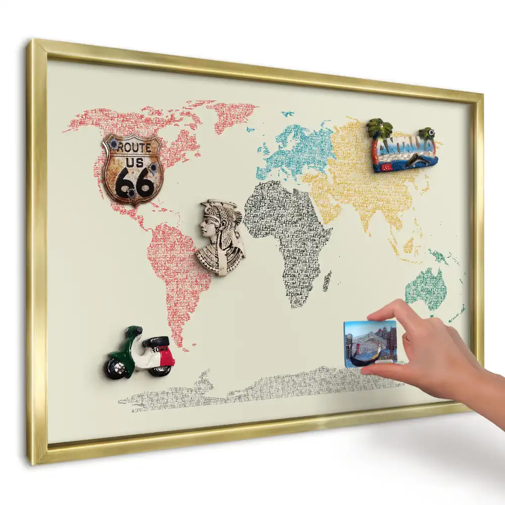 Magnetická nástěnka mapa světa z písmen