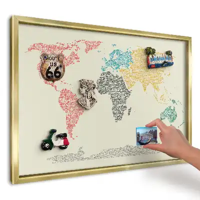 Magnetická nástěnka mapa světa z písmen