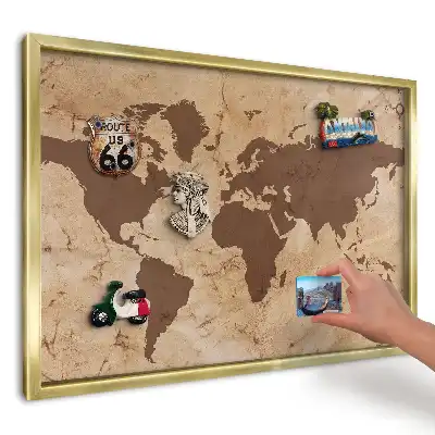 Magnetická tabule s motivem mapy v béžové a hnědé barvě