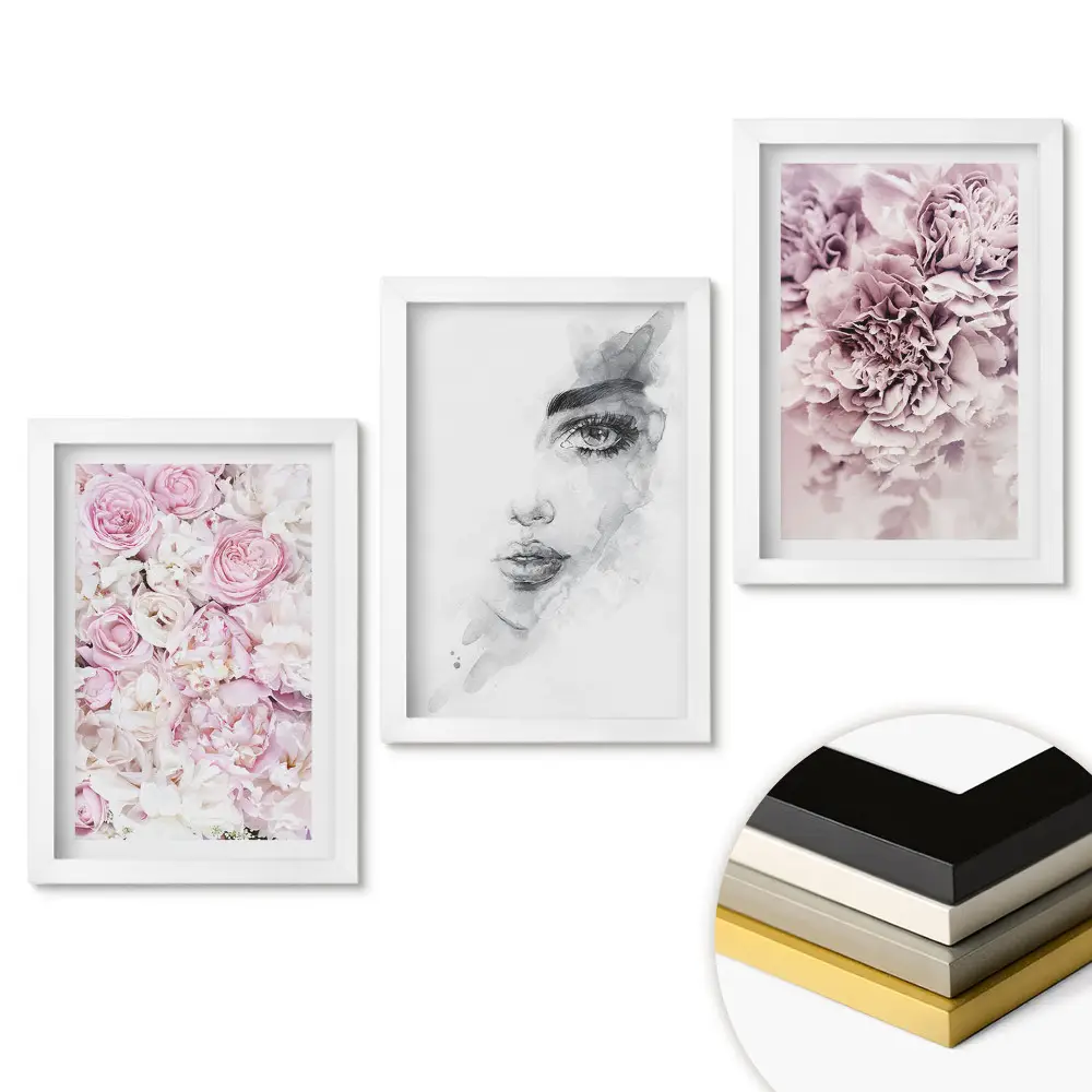 Triptych v rámu Květinové inspirace v odstínech růžové