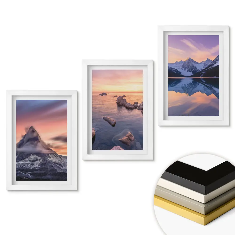 Triptych v rámu Malebná krajina hor a jezer