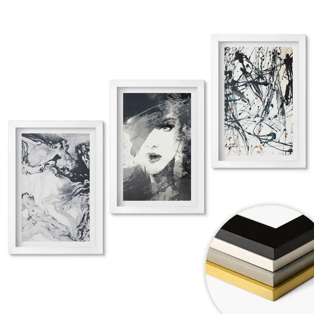Triptych v rámu Abstraktní krása v monochromatických tónech