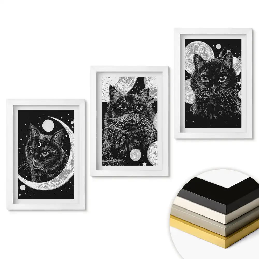 Triptych v rámu Kočky v kosmické noční scéně