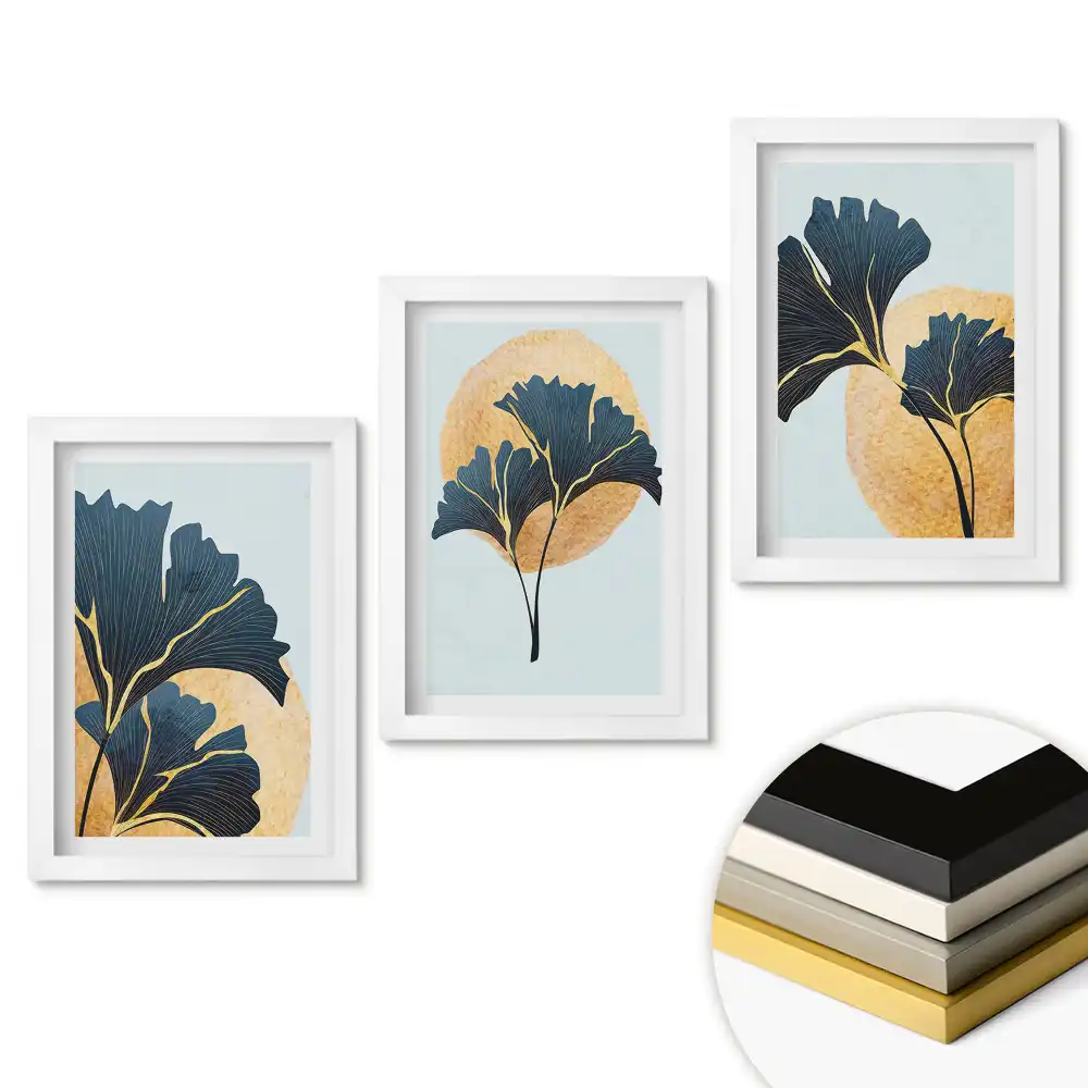 Triptych v rámu Elegance listů na pastelovém pozadí