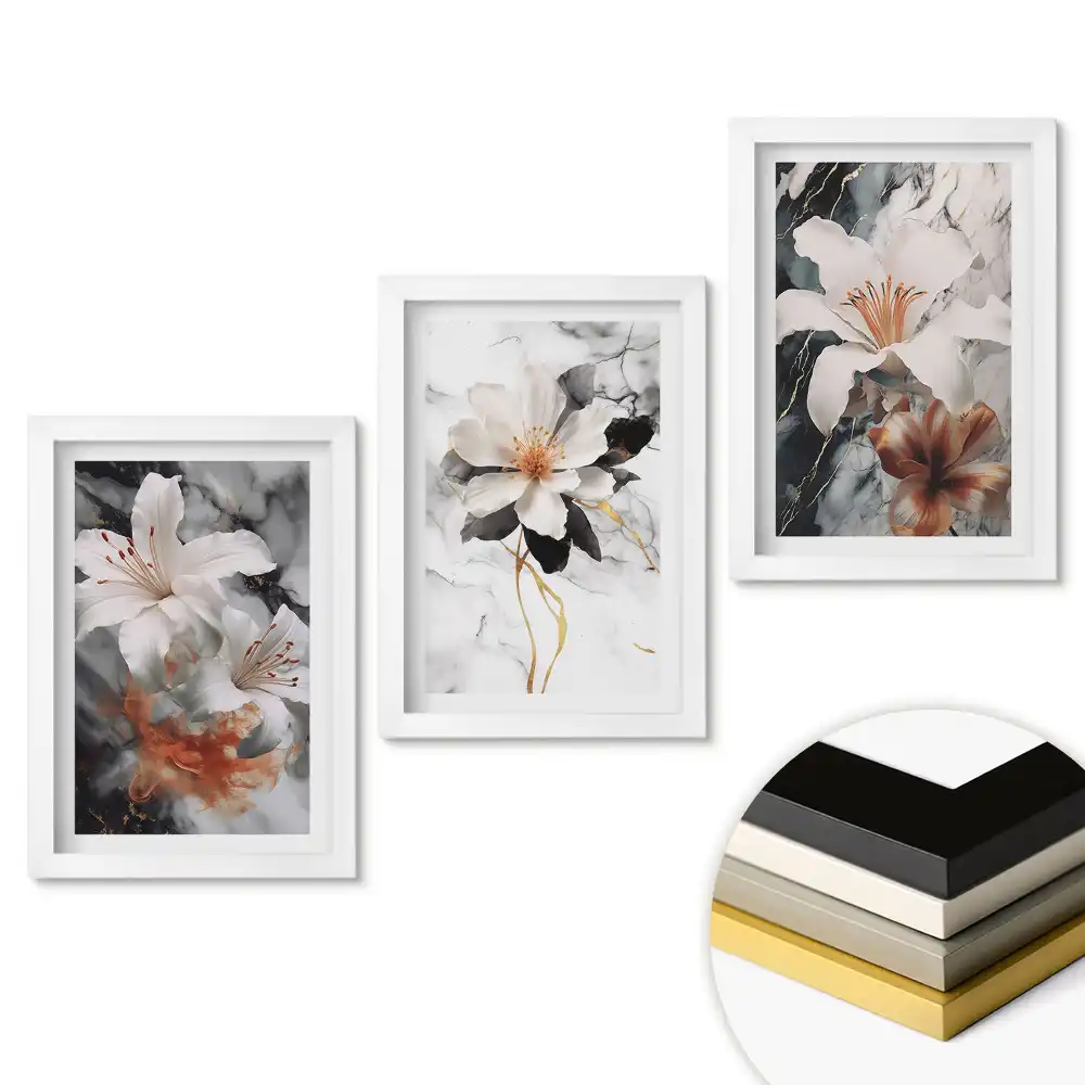 Triptych v rámu Květinové inspirace na mramorovém pozadí
